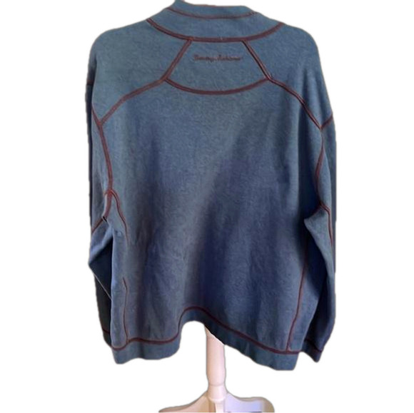 Tommy Bahamas reversible heavy weight 1/4 zip sweater in faded maroon & blue - Picture 1 of 9